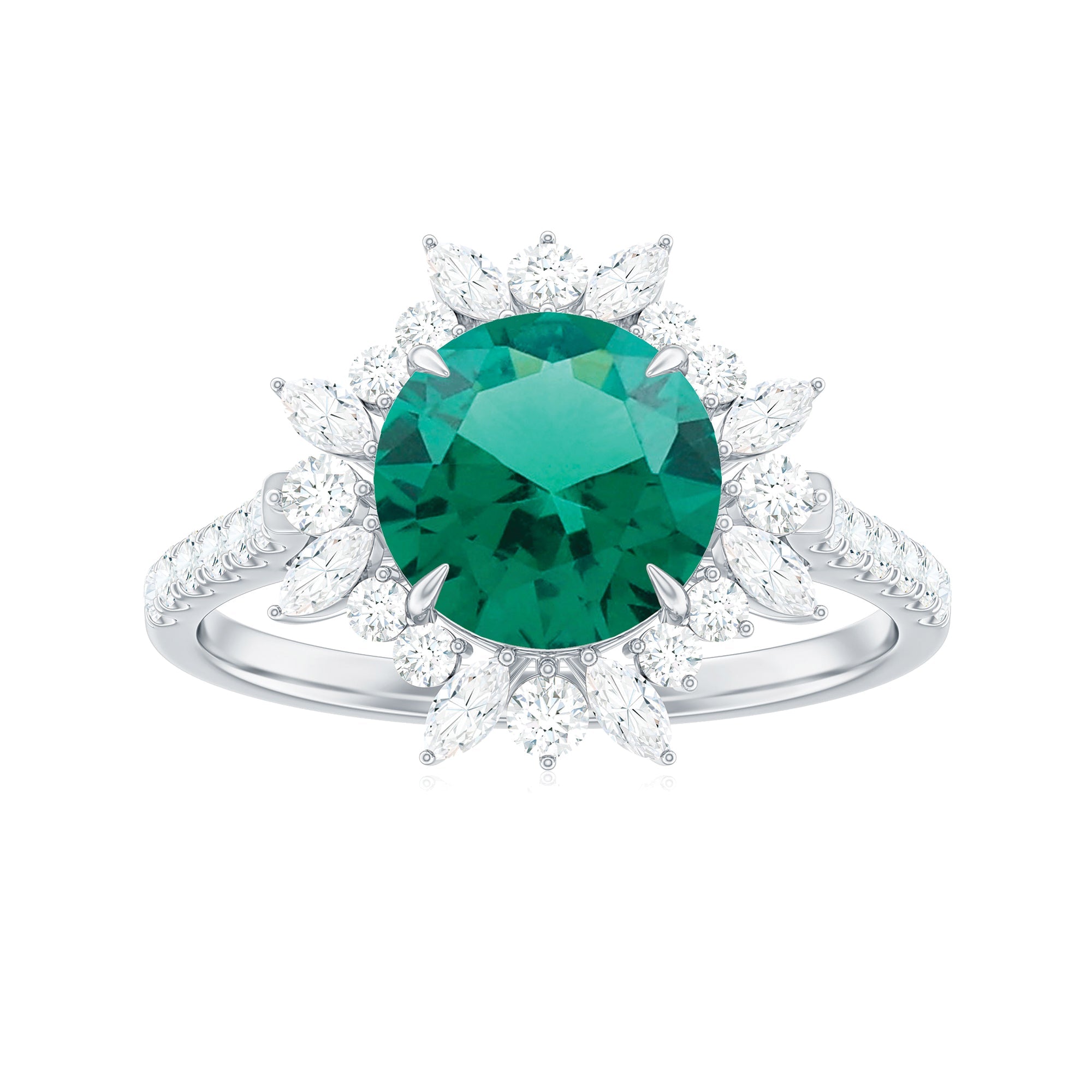 Certified 8 mm Lab Grown Emerald Cocktail Ring with Halo