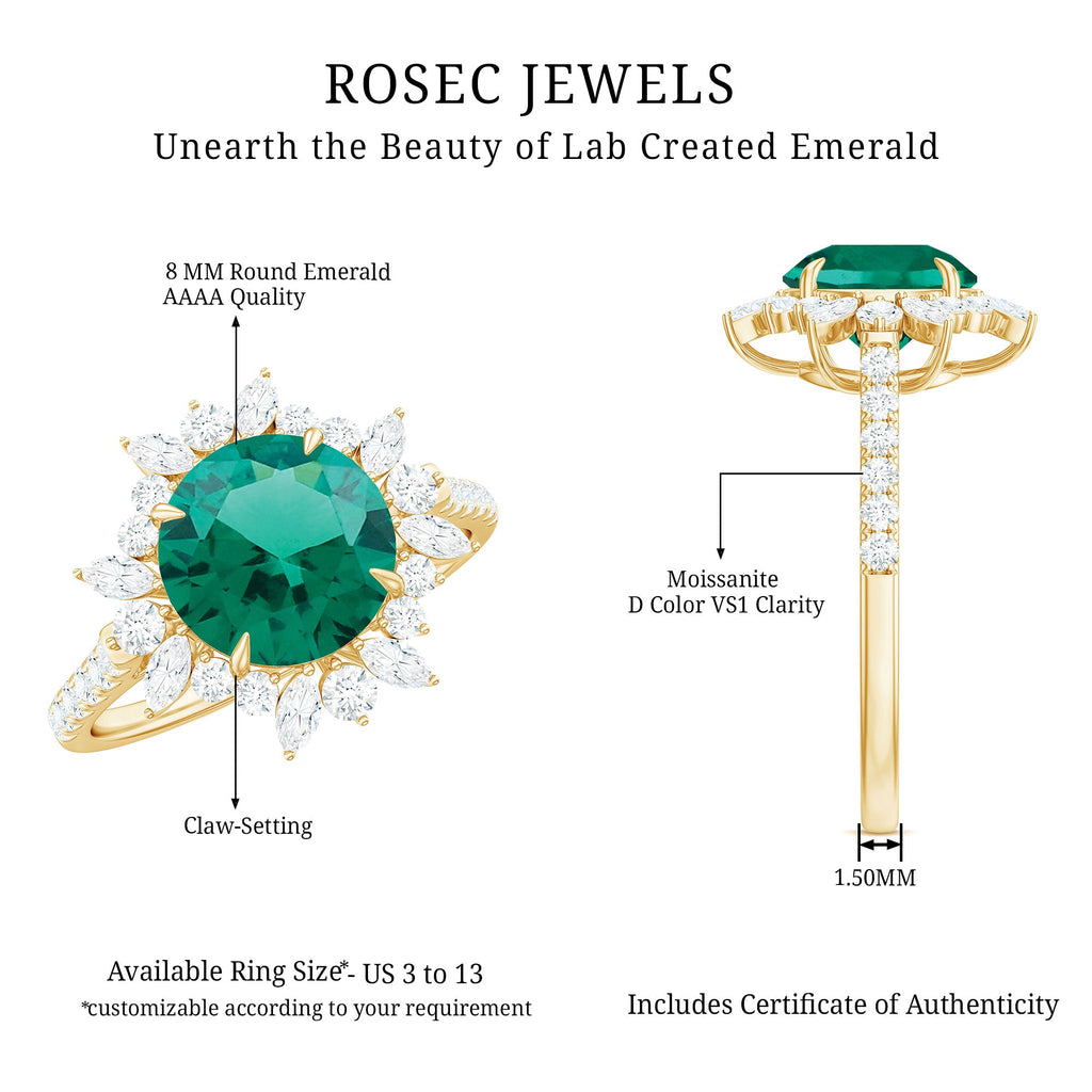 Certified 8 mm Lab Grown Emerald Cocktail Ring with Halo