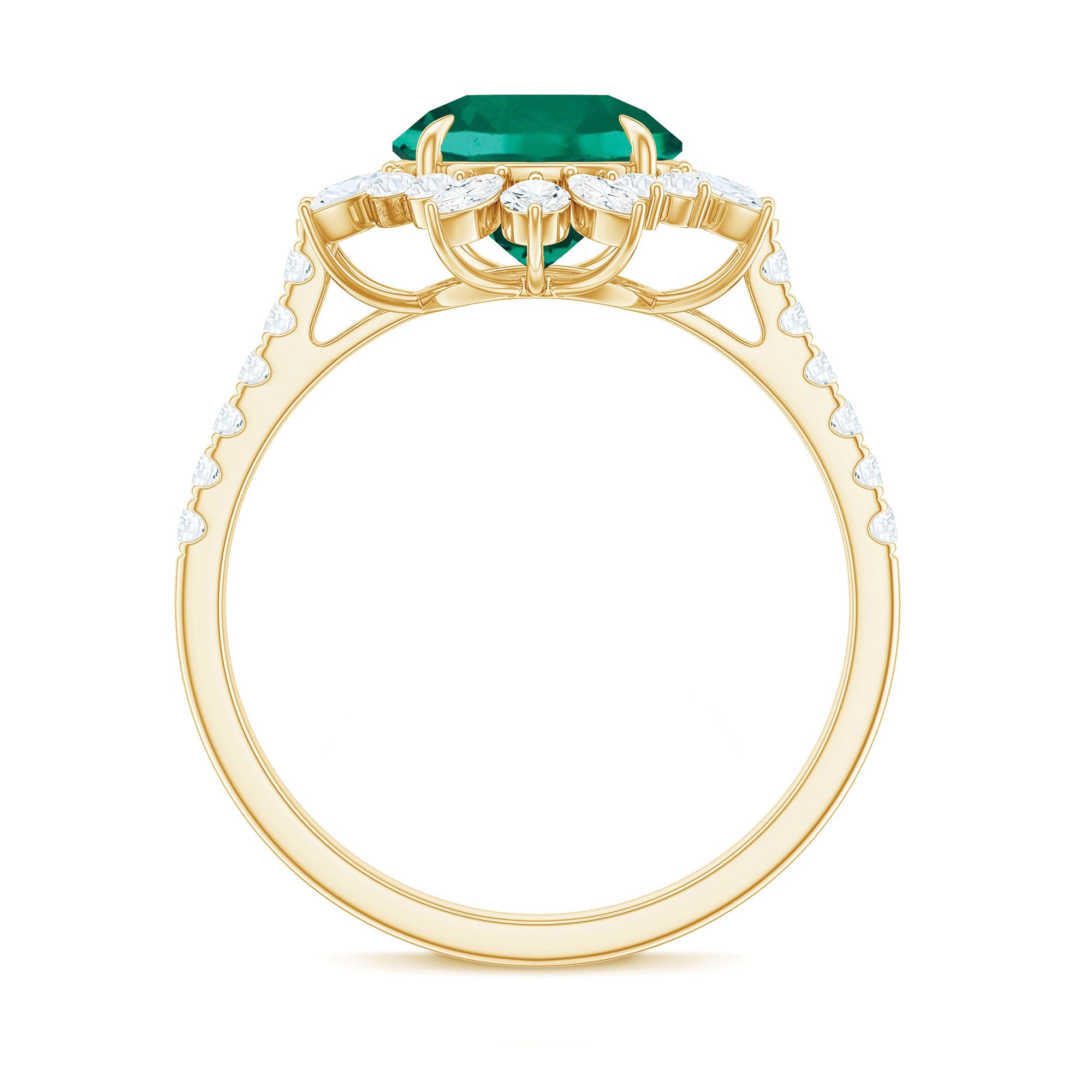 Certified 8 mm Lab Grown Emerald Cocktail Ring with Halo