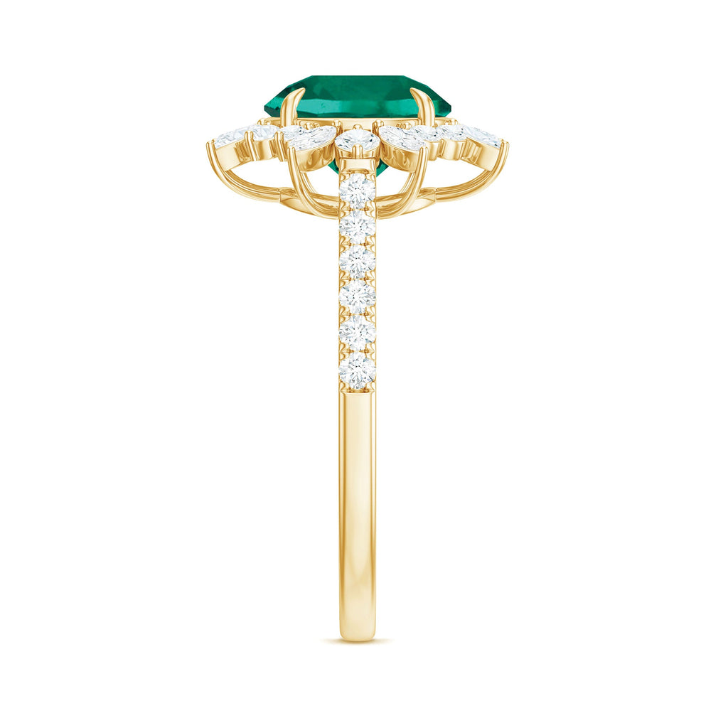 Certified 8 mm Lab Grown Emerald Cocktail Ring with Halo