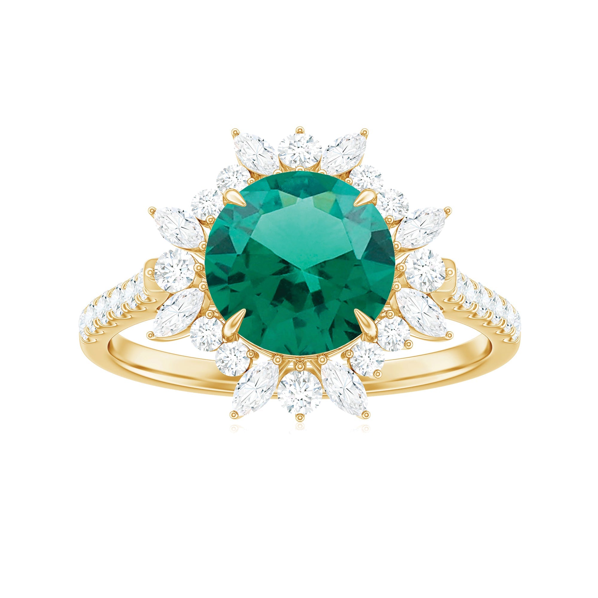 Certified 8 mm Lab Grown Emerald Cocktail Ring with Halo