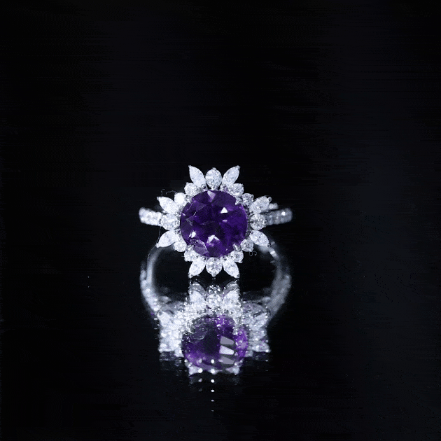 Amethyst Designer Engagement Ring with Moissanite Halo