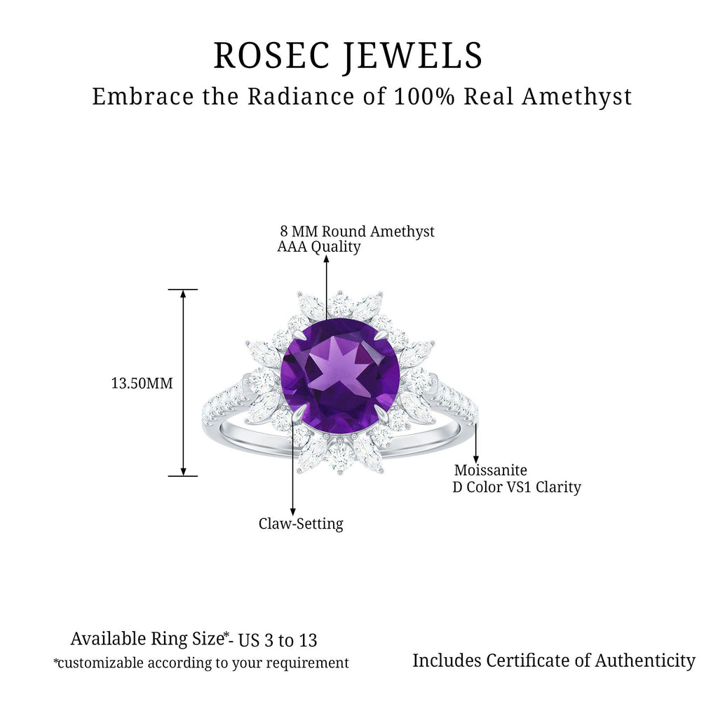 Amethyst Designer Engagement Ring with Moissanite Halo