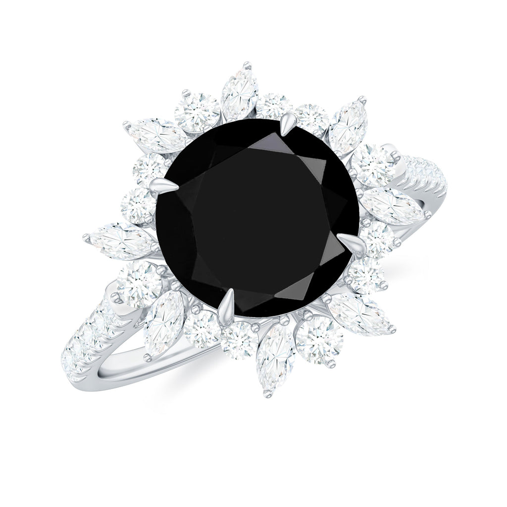 Real Black Spinel Engagement Ring with Moissanite Halo