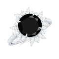 Real Black Spinel Engagement Ring with Moissanite Halo