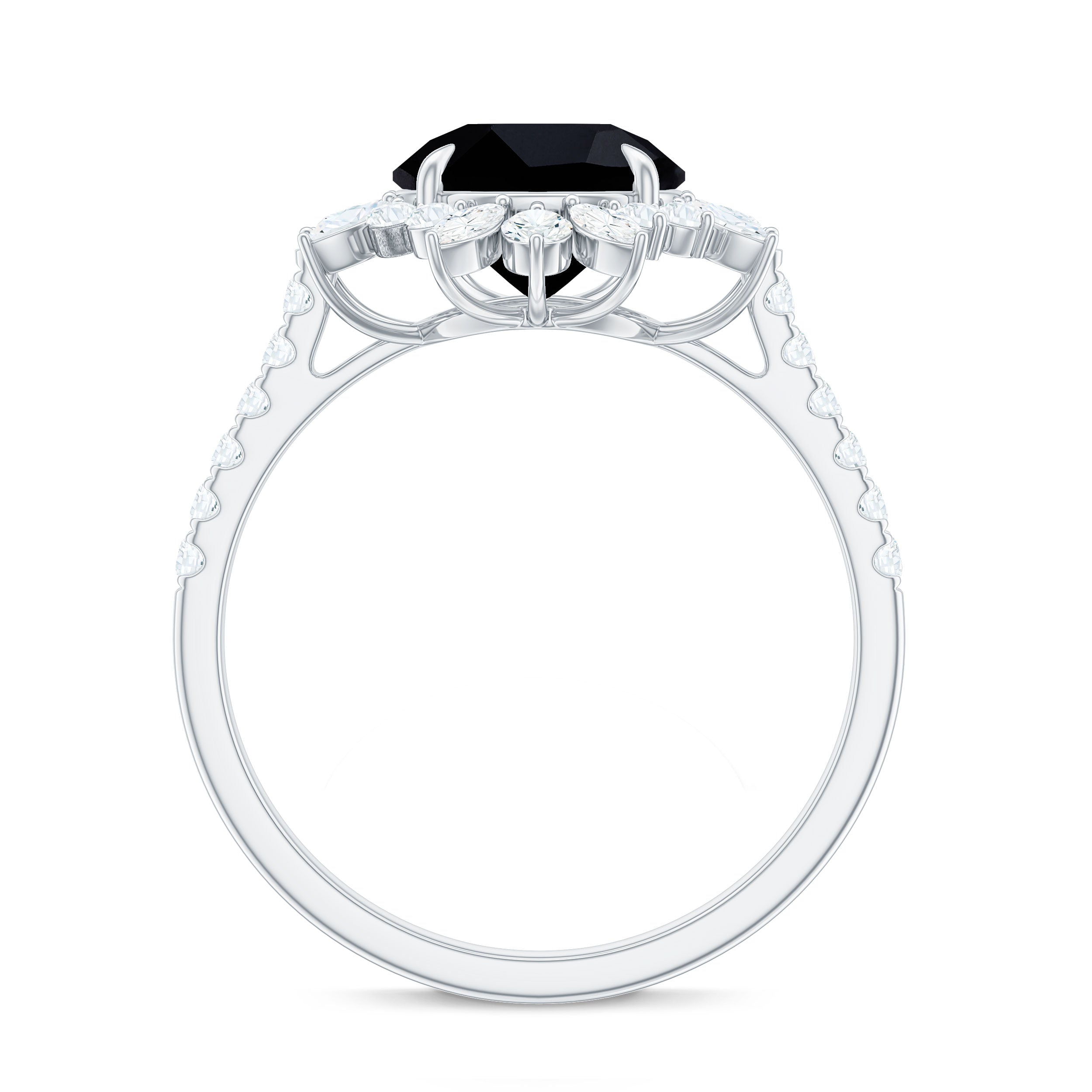 Real Black Spinel Engagement Ring with Moissanite Halo