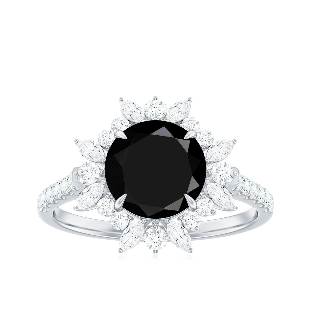 Real Black Spinel Engagement Ring with Moissanite Halo