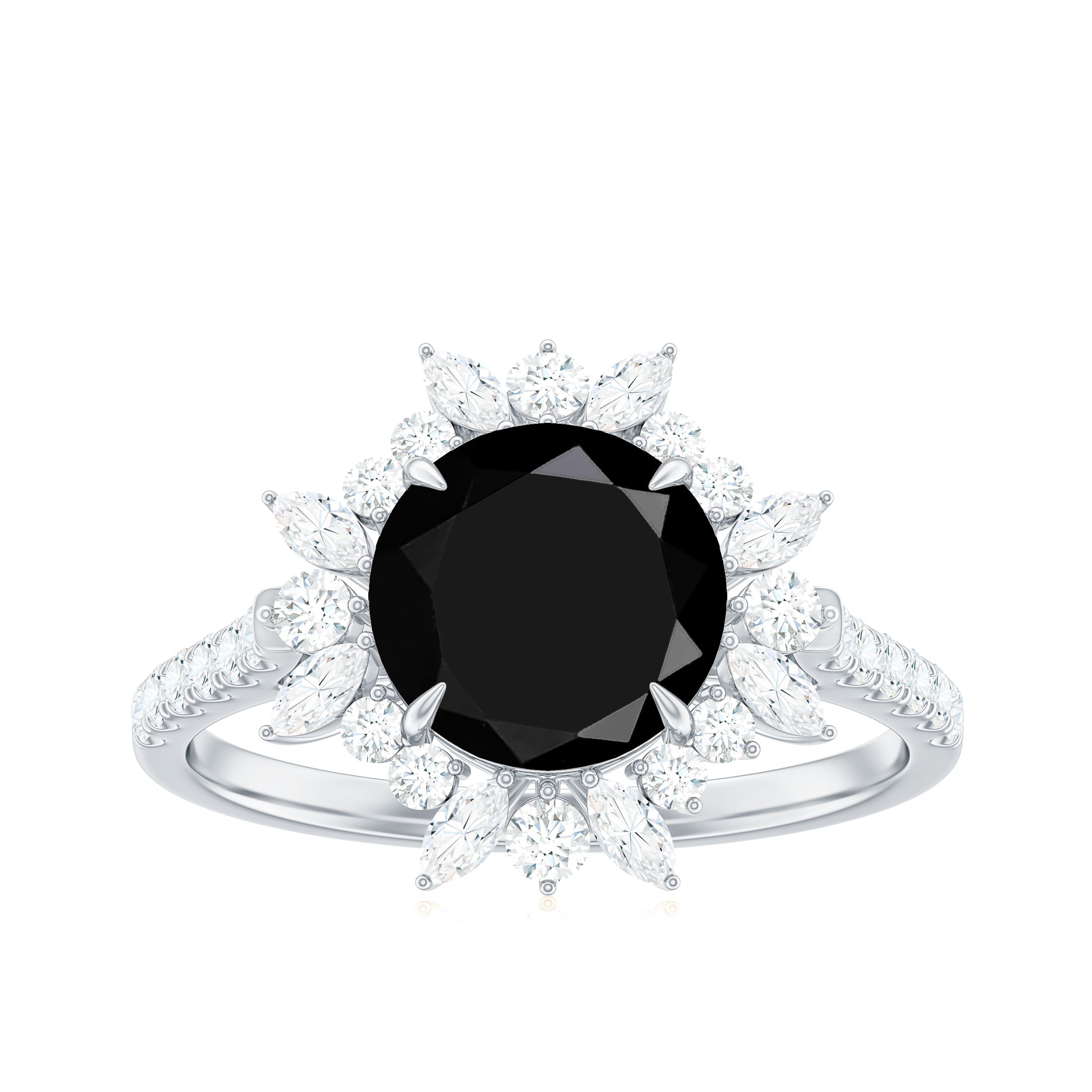 Real Black Spinel Engagement Ring with Moissanite Halo