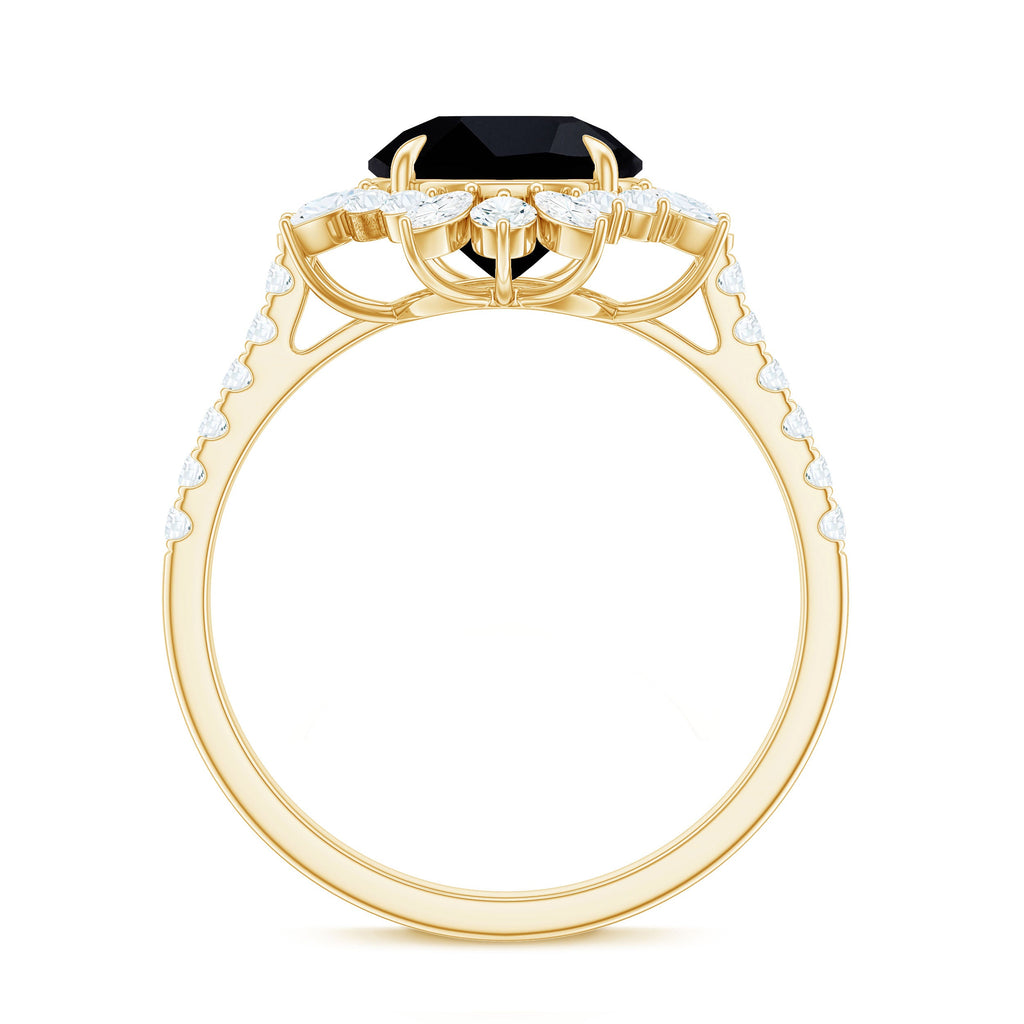 Real Black Spinel Engagement Ring with Moissanite Halo