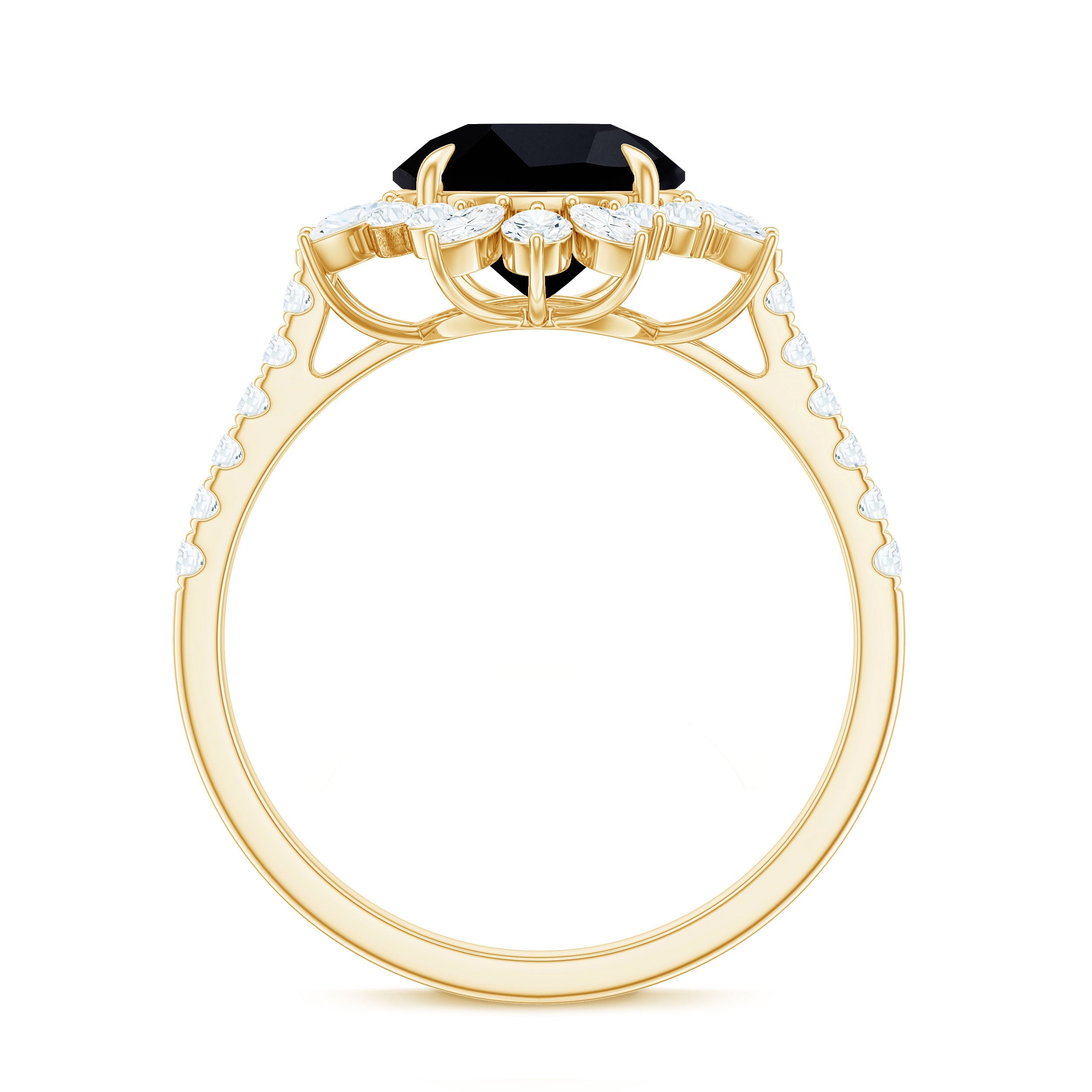 Real Black Spinel Engagement Ring with Moissanite Halo
