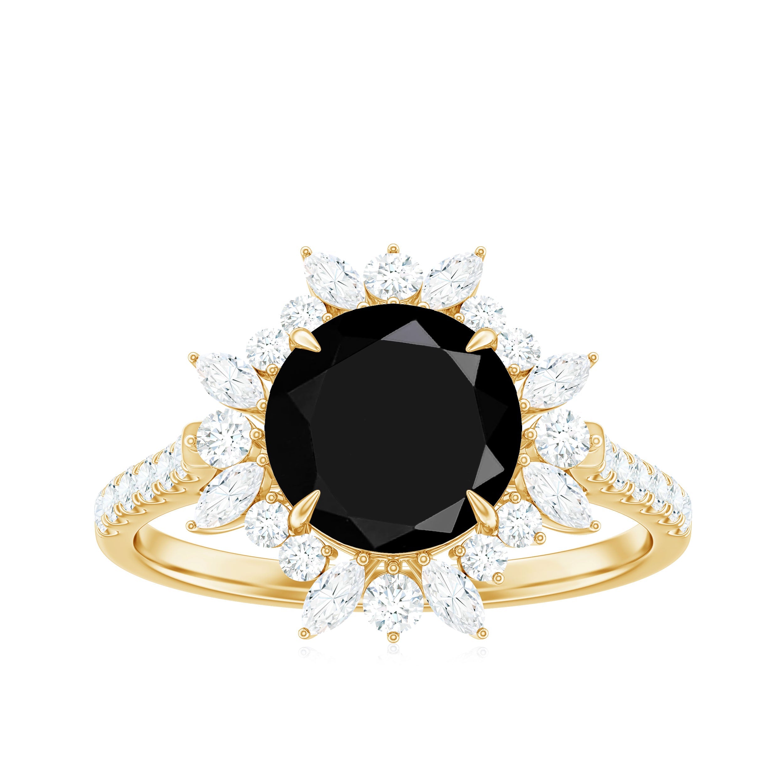 Real Black Spinel Engagement Ring with Moissanite Halo