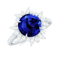 Certified 2.7 Carat Lab Grown Blue Sapphire Engagement Ring with Diamond Halo