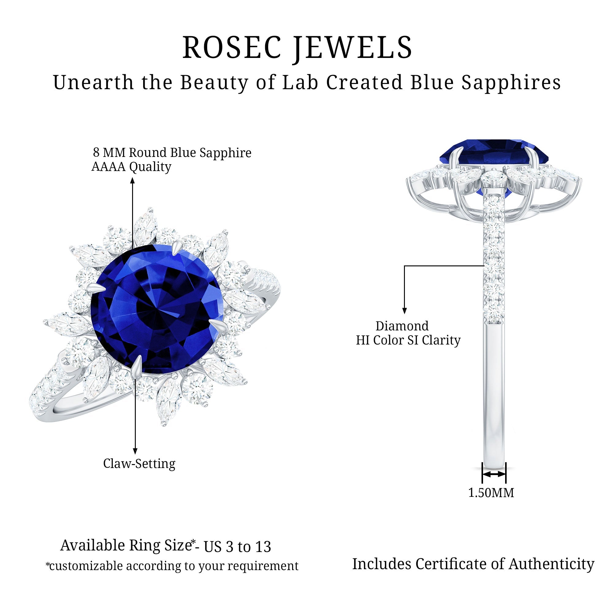 Certified 2.7 Carat Lab Grown Blue Sapphire Engagement Ring with Diamond Halo