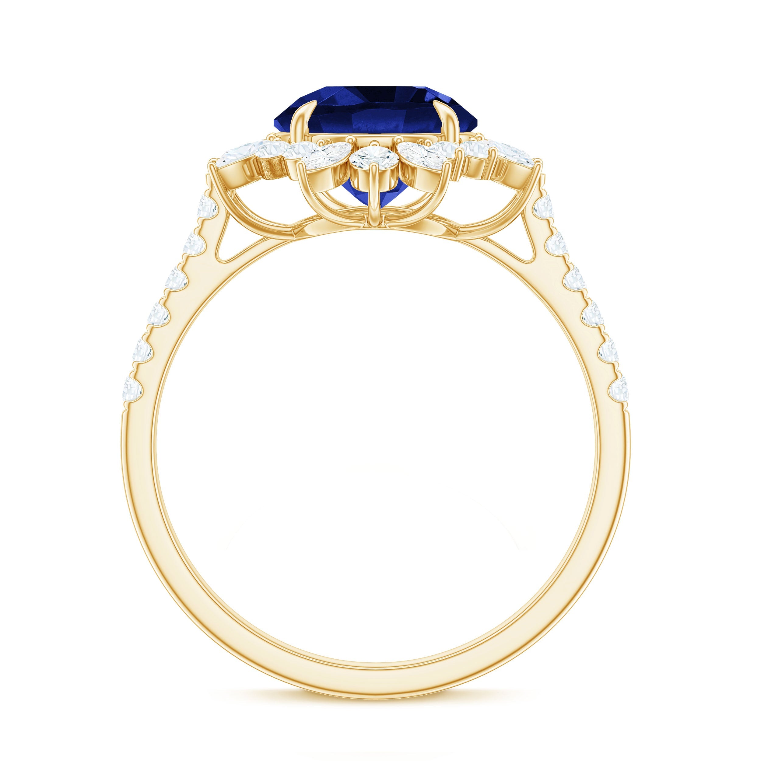 Certified 2.7 Carat Lab Grown Blue Sapphire Engagement Ring with Diamond Halo