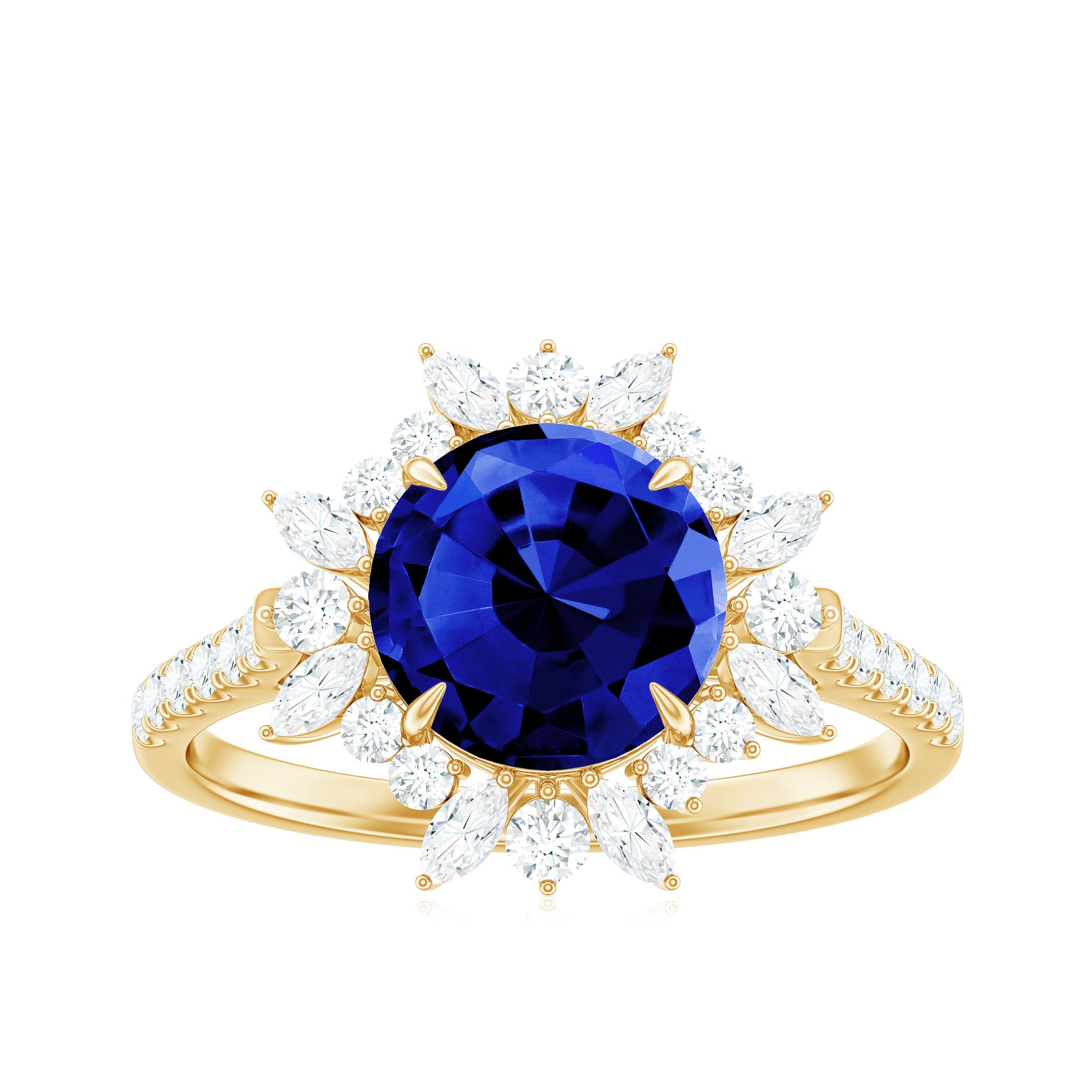 Certified 2.7 Carat Lab Grown Blue Sapphire Engagement Ring with Diamond Halo
