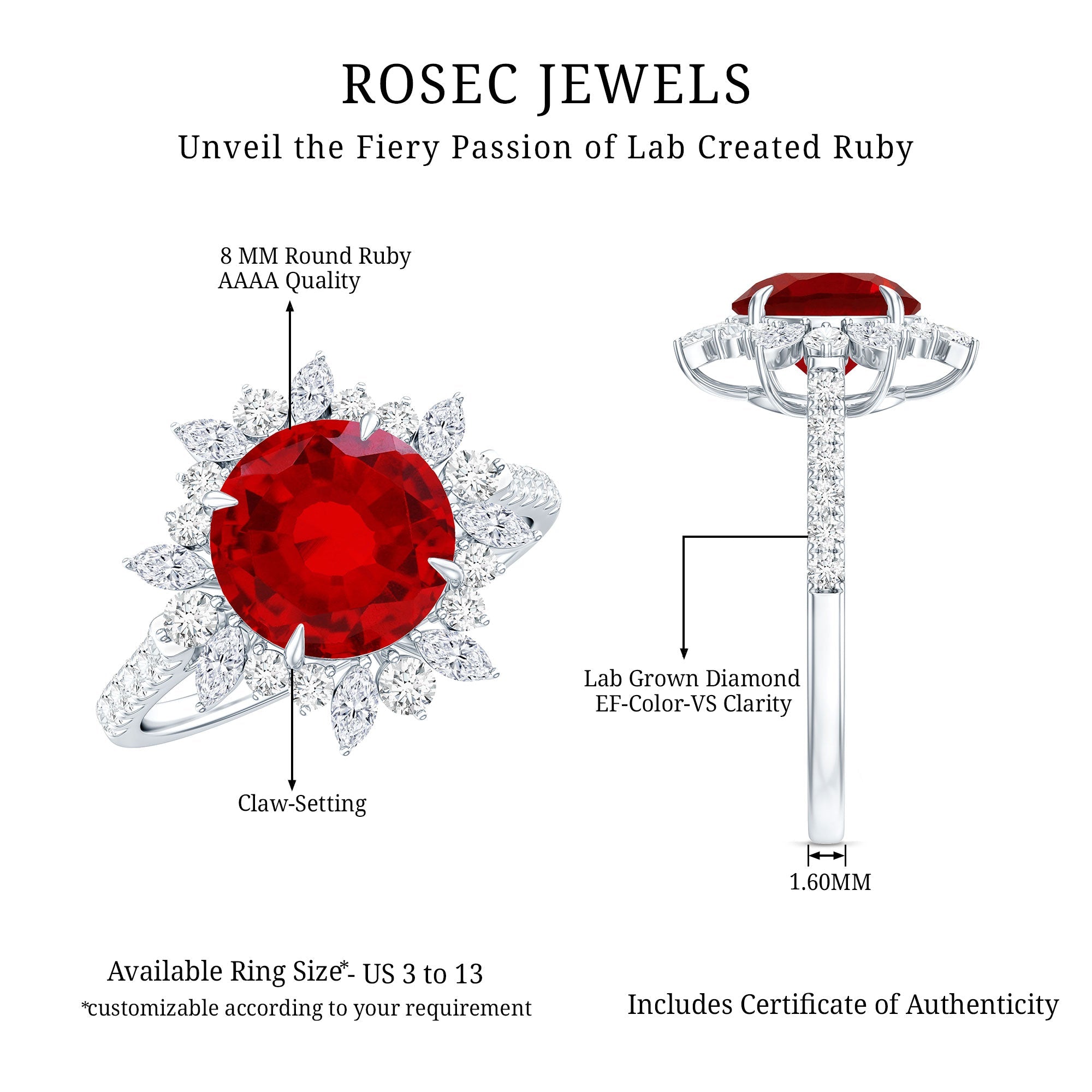 Lab Created Ruby and Diamond Halo Engagement Ring