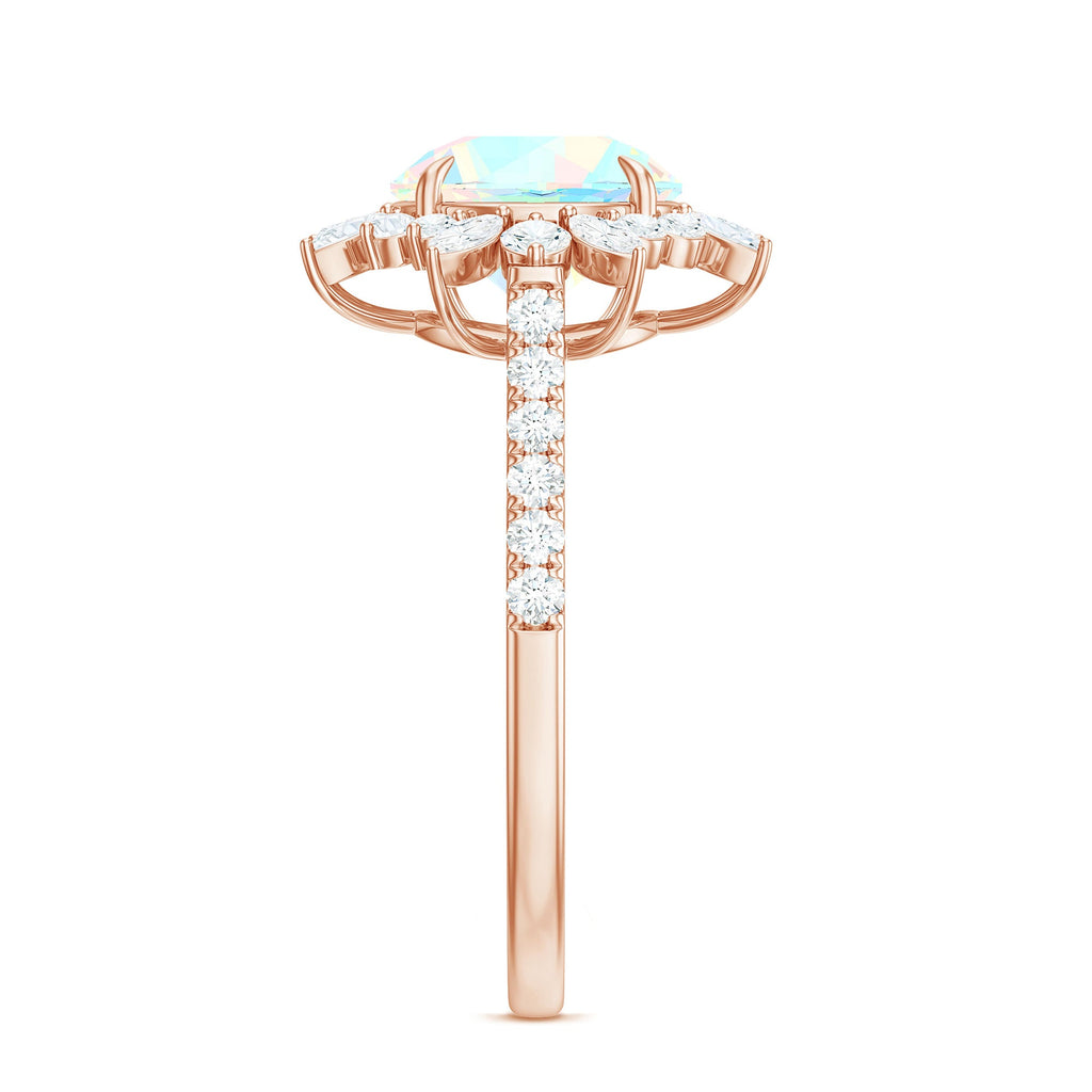 Natural 8mm Opalescent Halo Engagement Ring with Side Stones