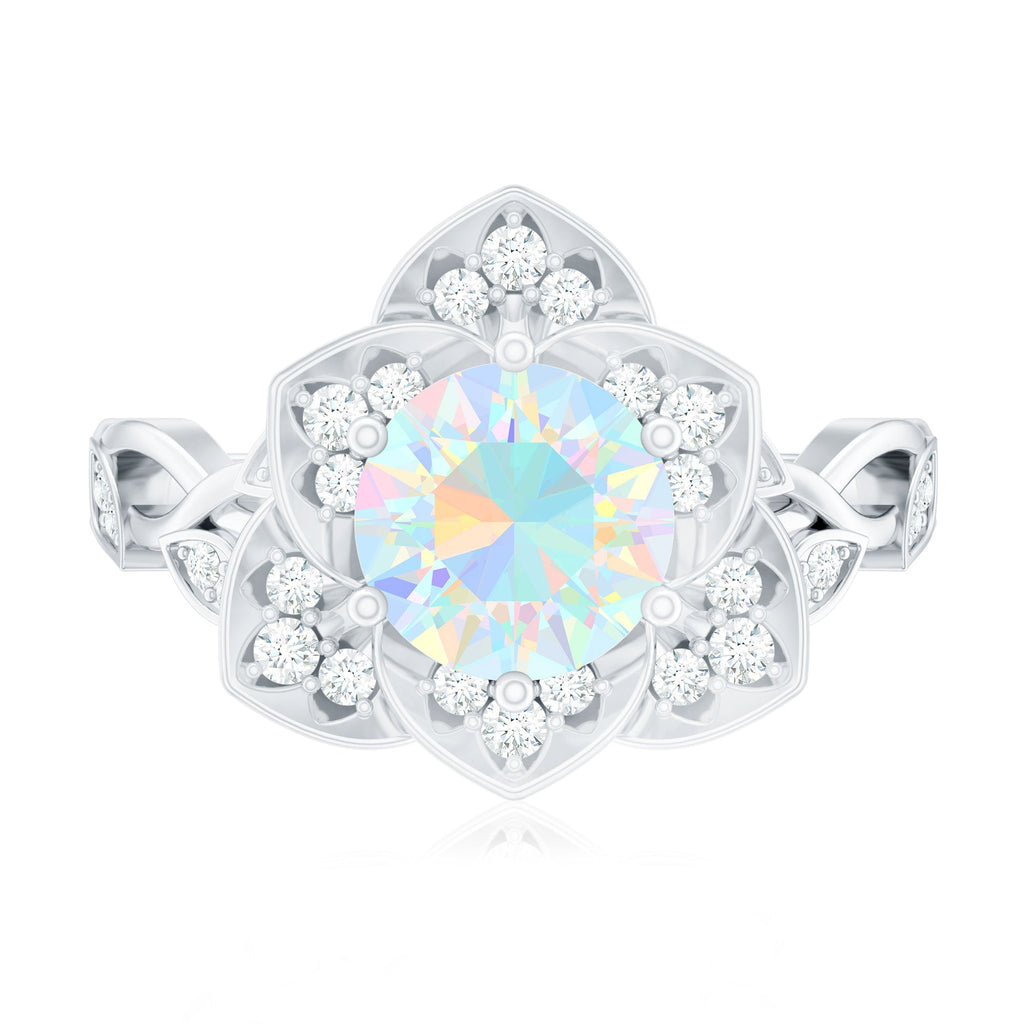 Natural 8mm Ethiopian Opal Flower Engagement Ring with Diamond