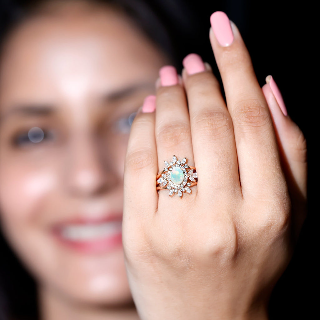 Natural Certified Ethiopian Opal Engagement Ring Set of 3