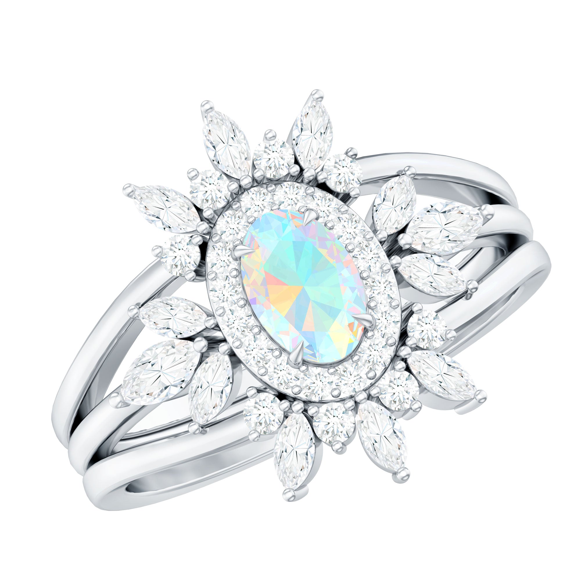 Natural Certified Ethiopian Opal Engagement Ring Set of 3