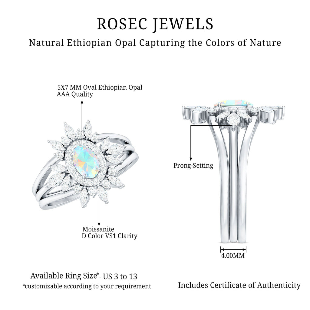 Natural Certified Ethiopian Opal Engagement Ring Set of 3