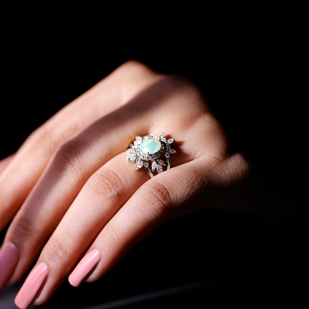 Natural Certified Ethiopian Opal Engagement Ring Set of 3