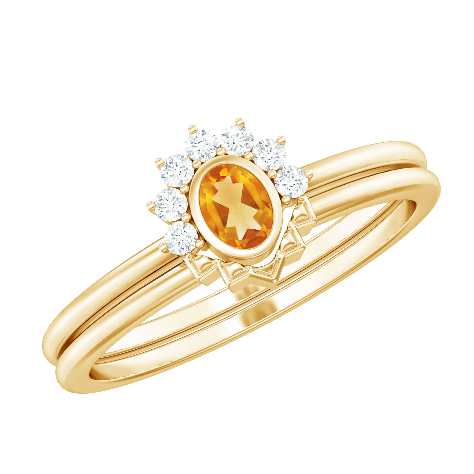 Natural Oval Citrine Promise Ring Set with Diamond