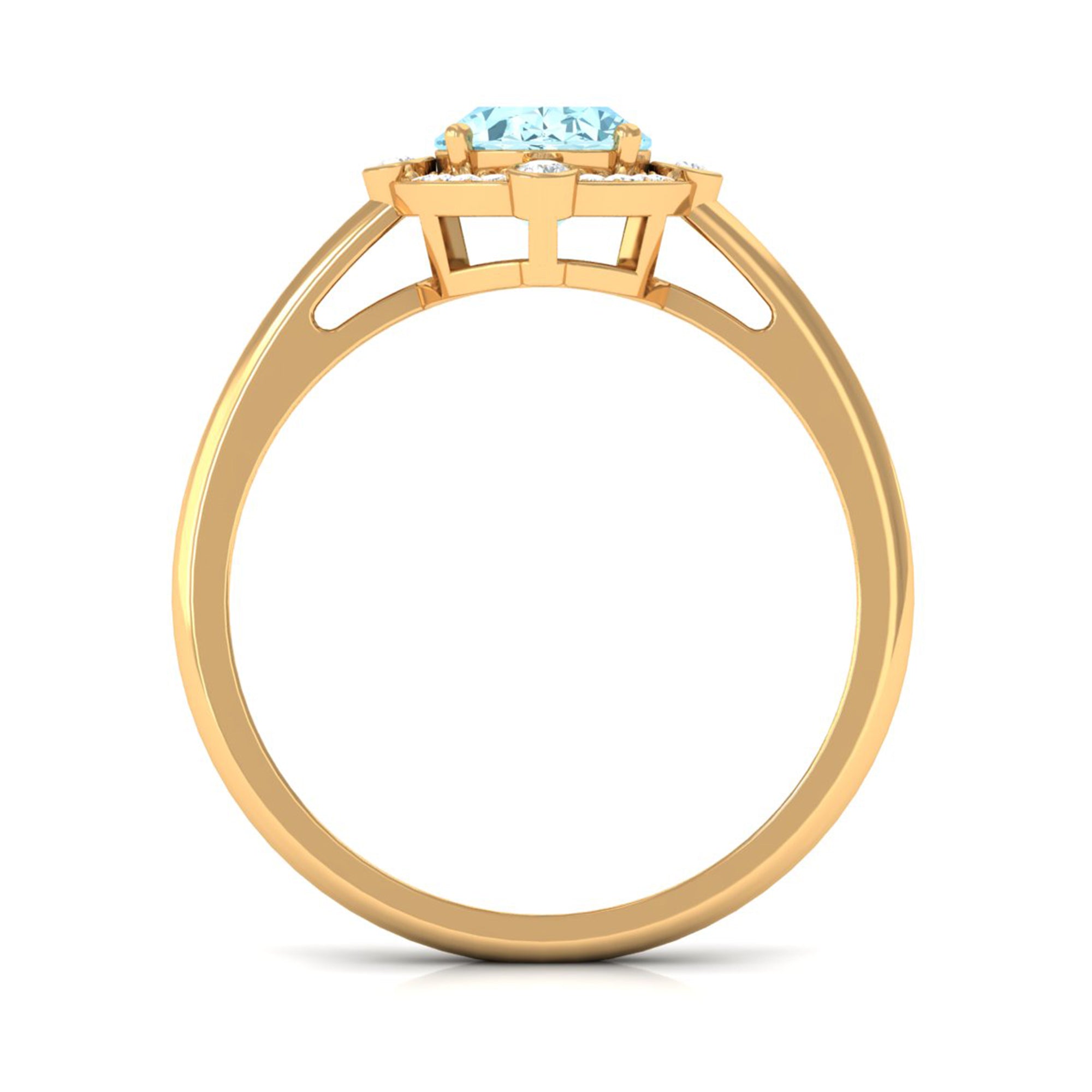Aquamarine Oval Halo Engagement Ring with Diamond