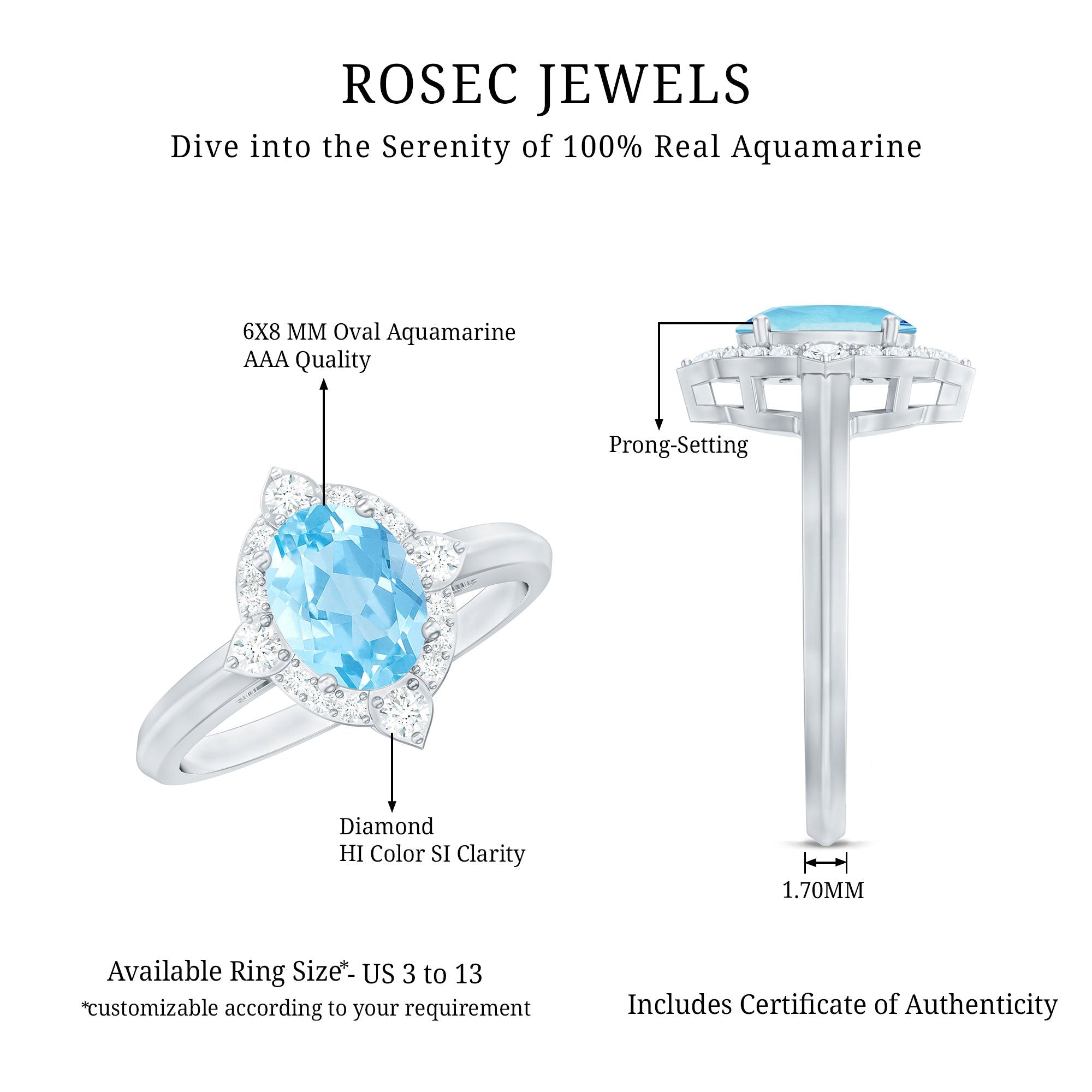 1.50 CT Art Deco Engagement Ring with Oval Shape Aquamarine and Diamond Accent