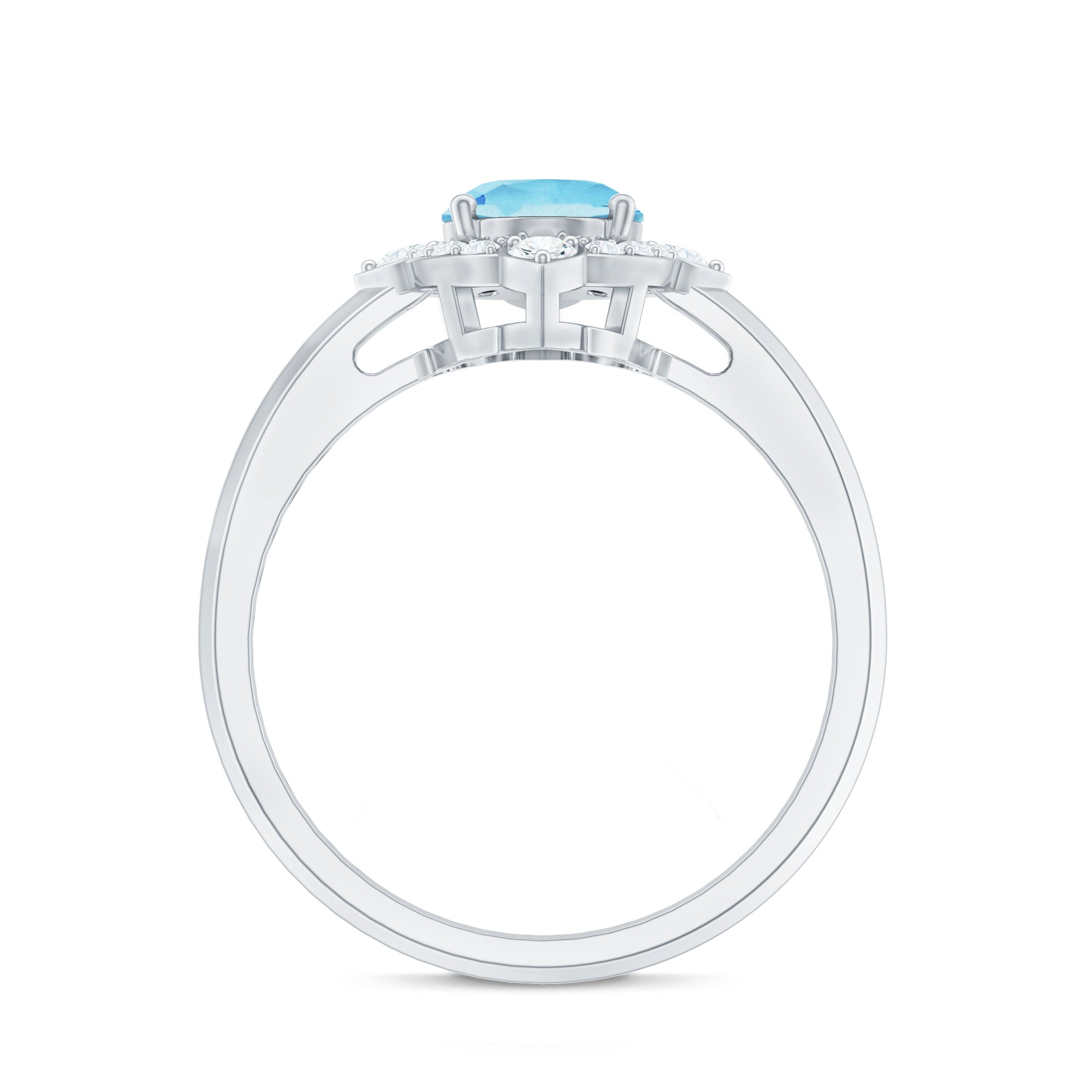 1.50 CT Art Deco Engagement Ring with Oval Shape Aquamarine and Diamond Accent
