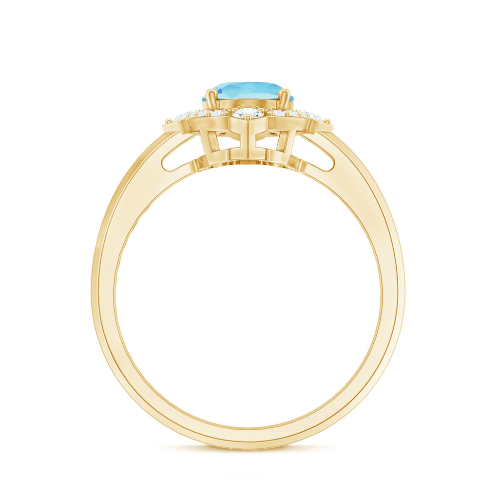1.50 CT Art Deco Engagement Ring with Oval Shape Aquamarine and Diamond Accent