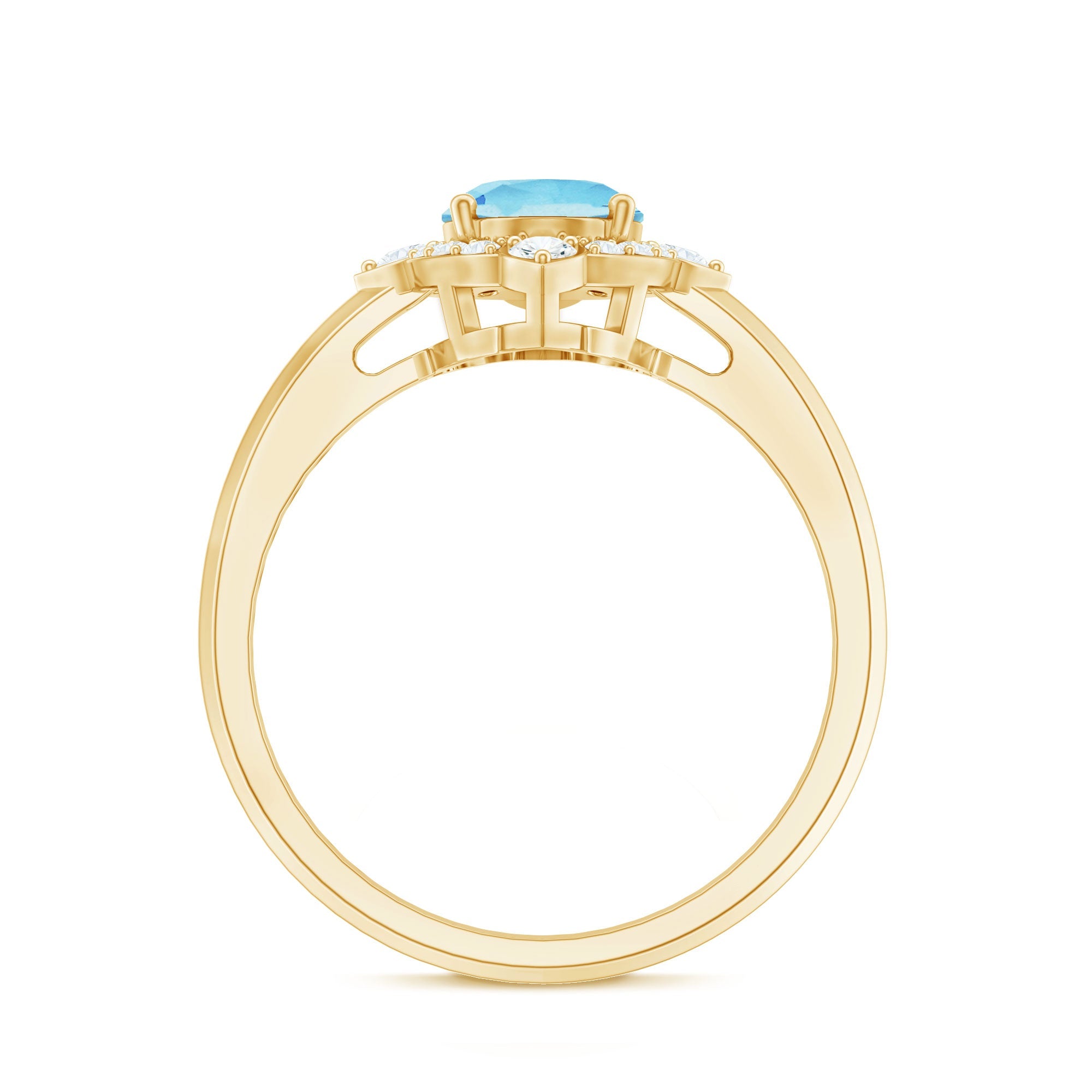 1.50 CT Art Deco Engagement Ring with Oval Shape Aquamarine and Diamond Accent