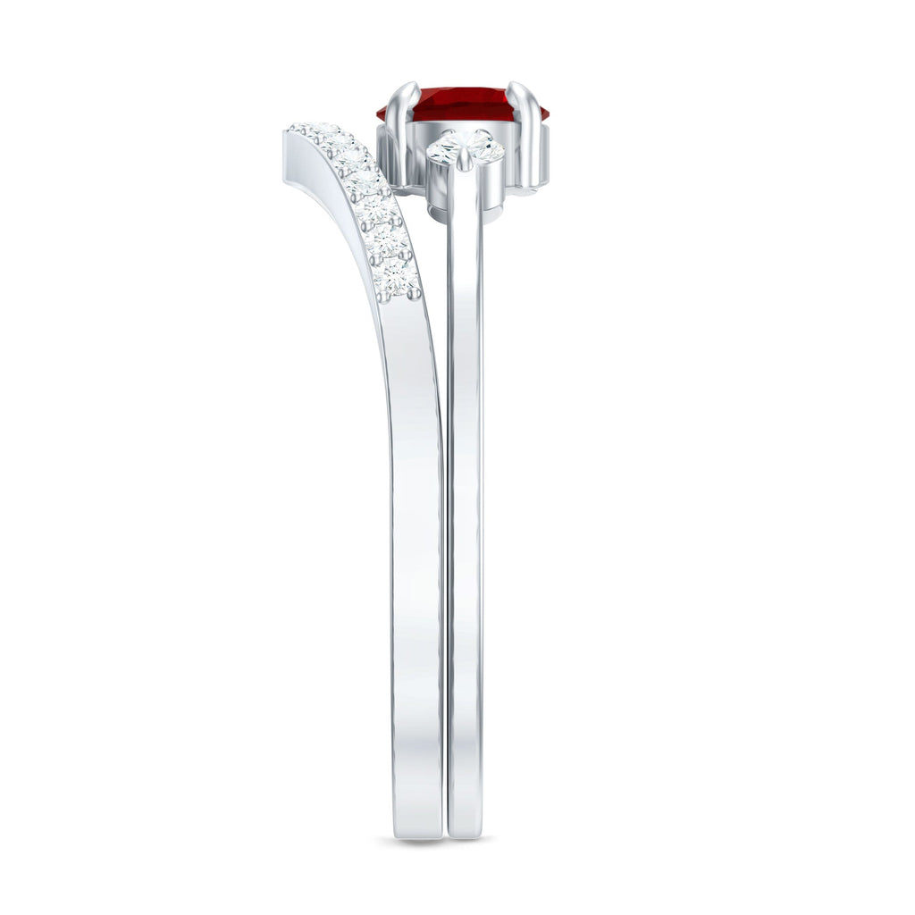 Simple Lab Created Ruby and Diamond Stackable Wedding Ring Set