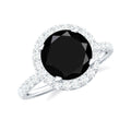Natural Black Spinel Engagement Ring with Diamond Halo