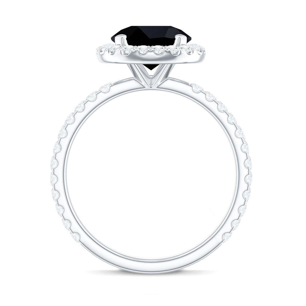 Natural Black Spinel Engagement Ring with Diamond Halo