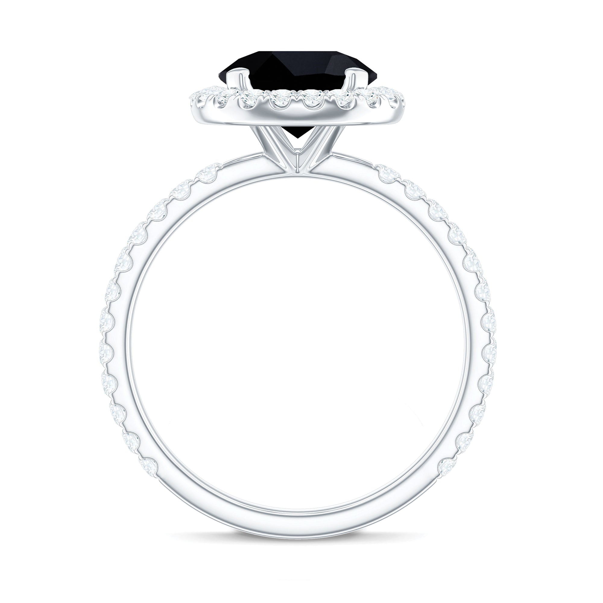 Natural Black Spinel Engagement Ring with Diamond Halo