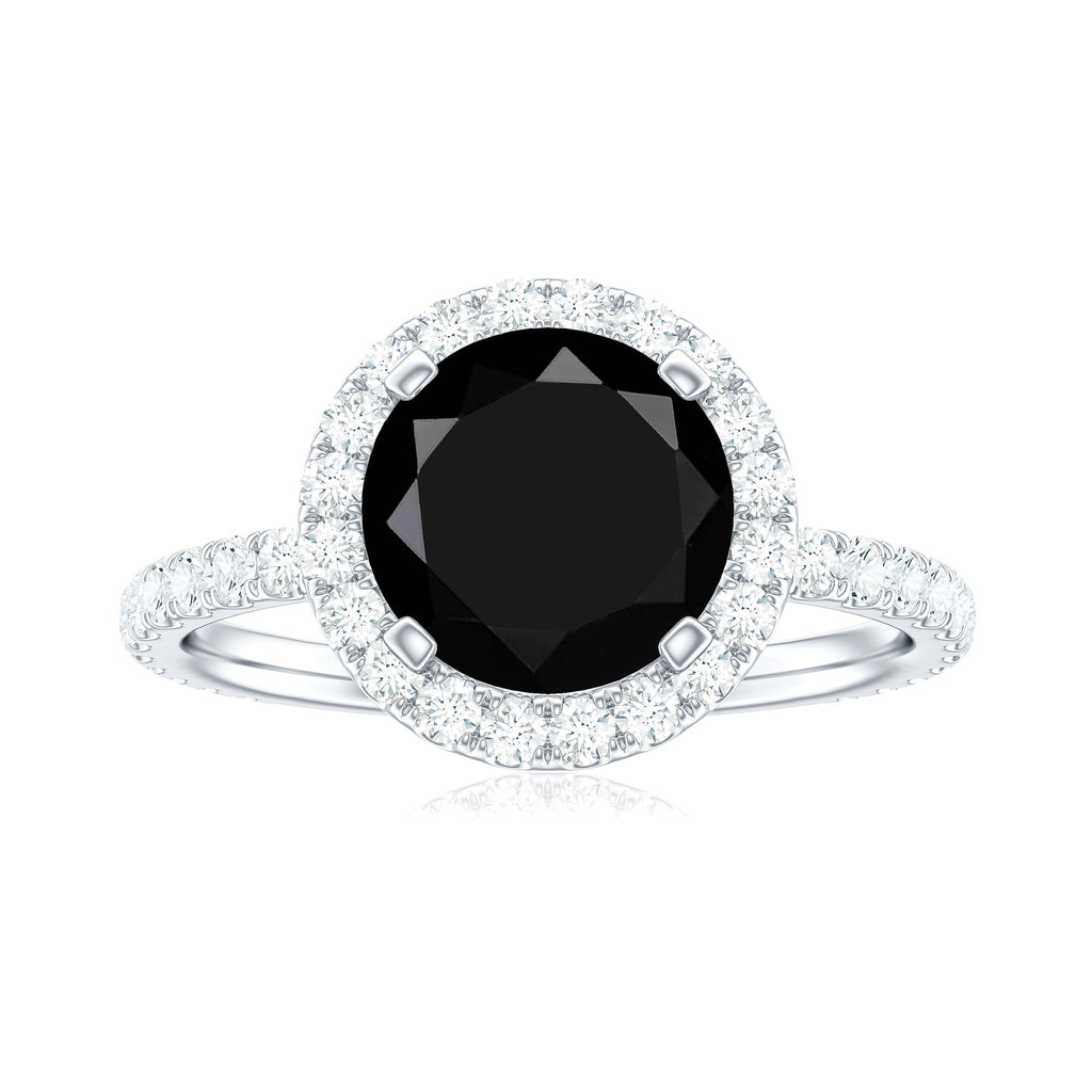 Natural Black Spinel Engagement Ring with Diamond Halo