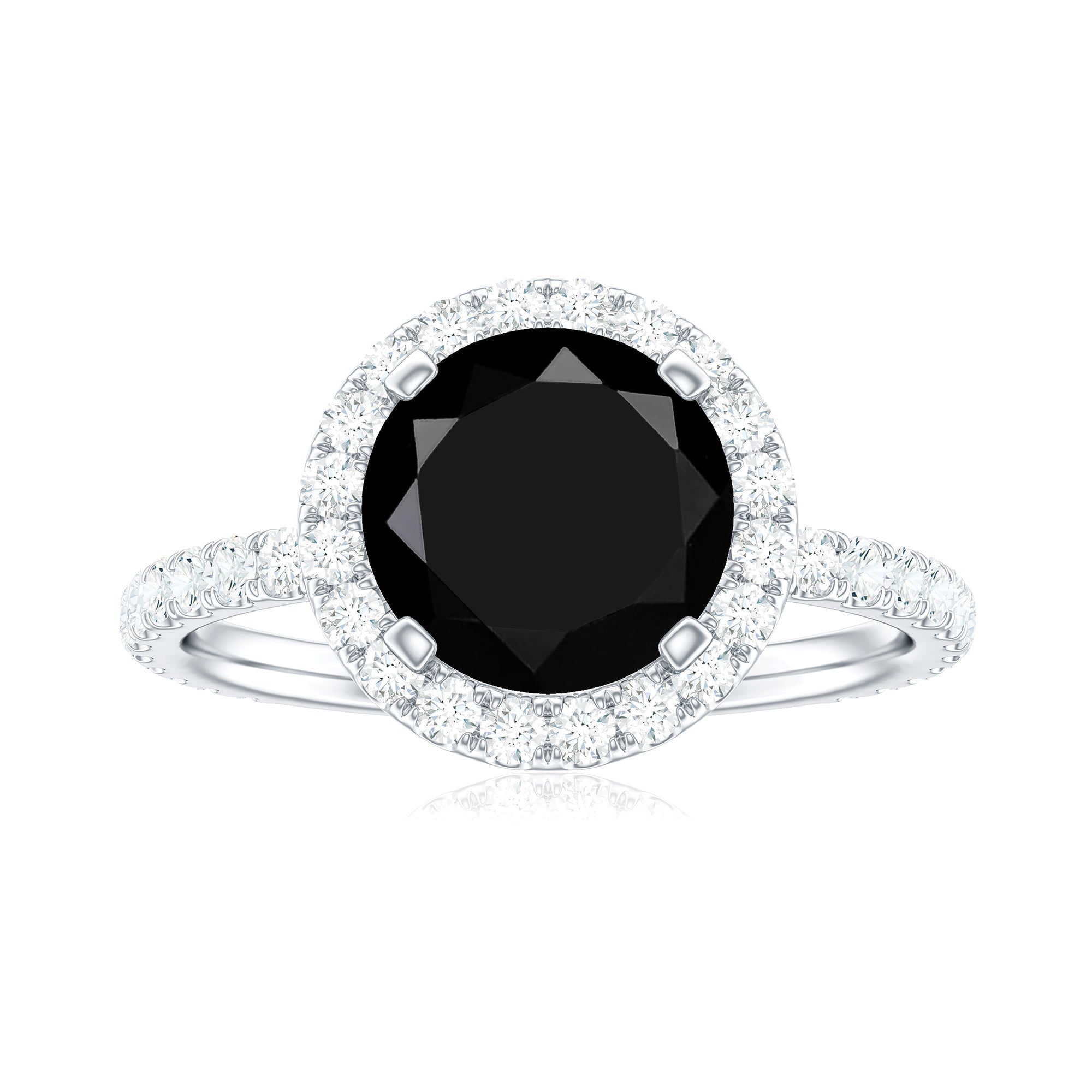 Natural Black Spinel Engagement Ring with Diamond Halo