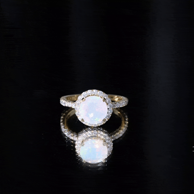 Certified Genuine 8mm Ethiopian Opal Engagement Ring with Halo