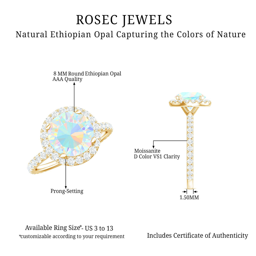 Certified Genuine 8mm Ethiopian Opal Engagement Ring with Halo