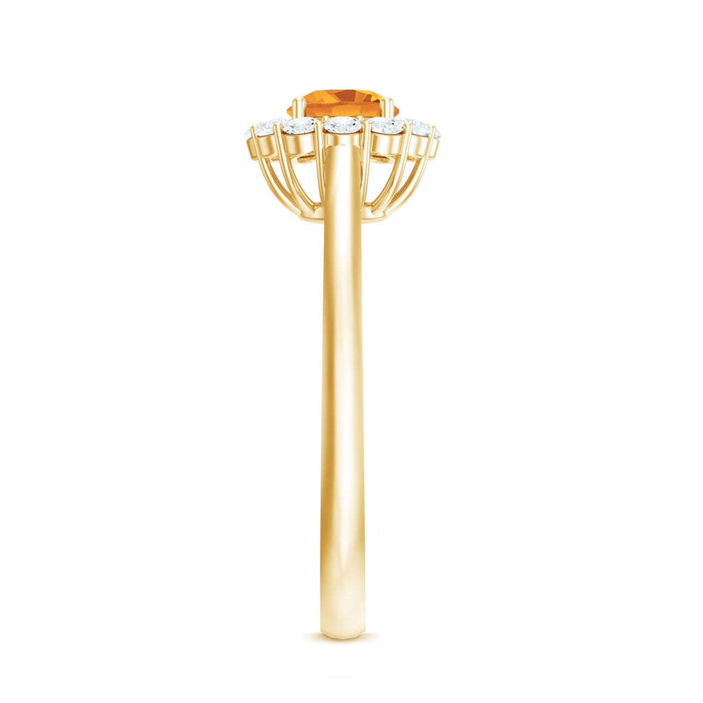 Natural Citrine Promise Ring with Diamond Halo
