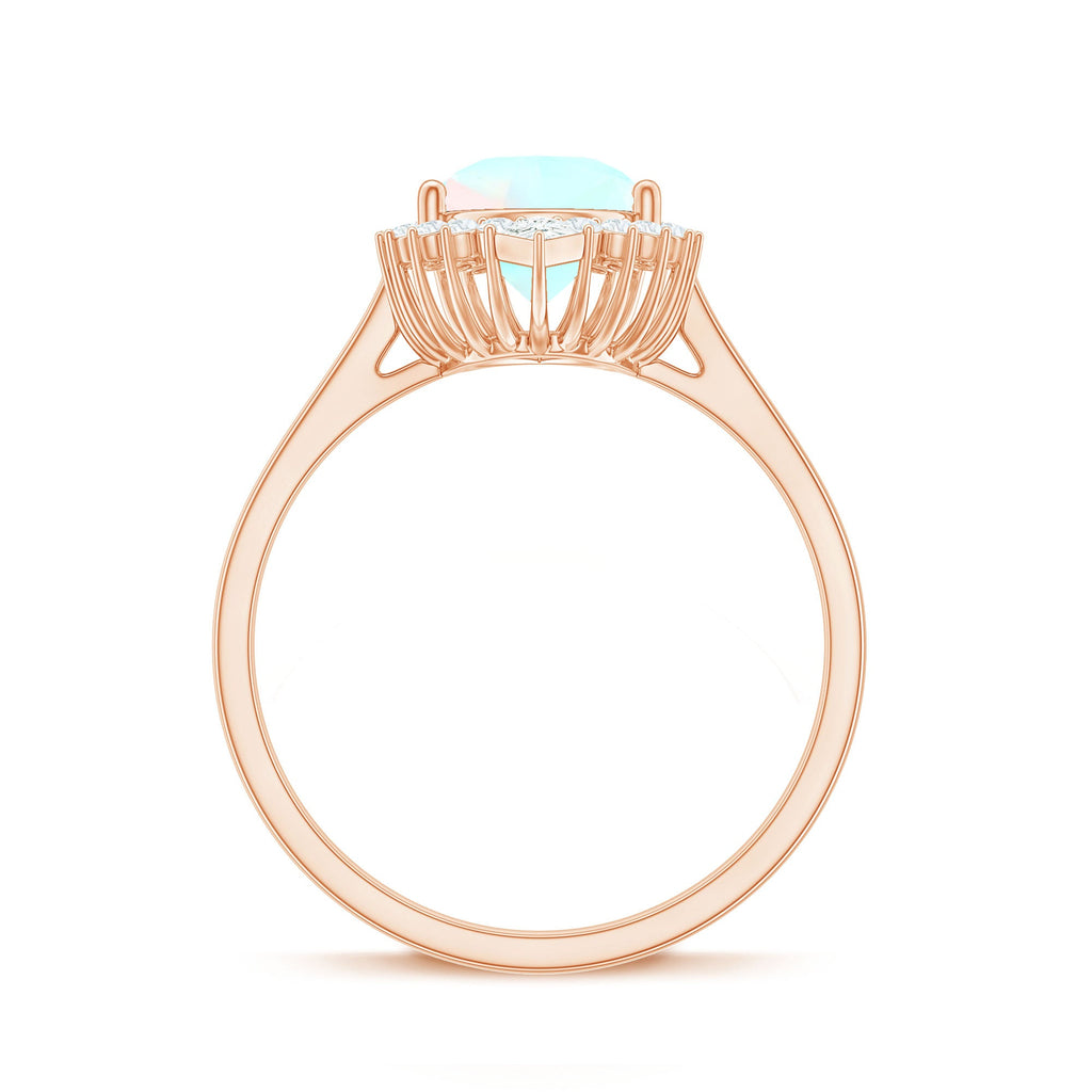 Certified Real 8X10mm Ethiopian Rainbow Opal Teardrop Engagement Ring with Diamond Halo