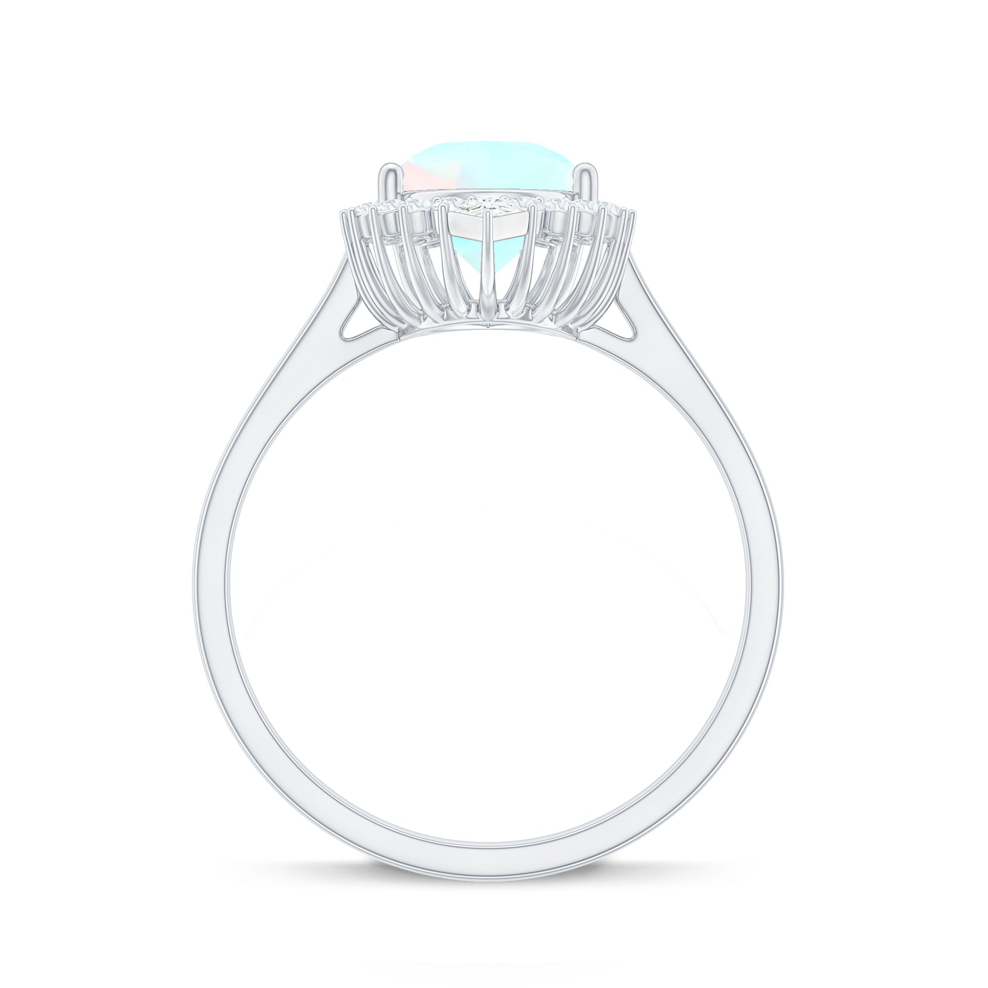 Certified Real 8X10mm Ethiopian Rainbow Opal Teardrop Engagement Ring with Diamond Halo