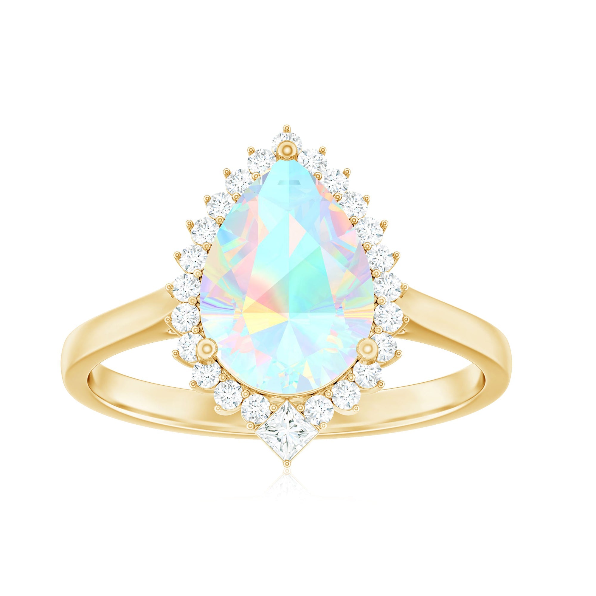 Certified Real 8X10mm Ethiopian Rainbow Opal Teardrop Engagement Ring with Diamond Halo
