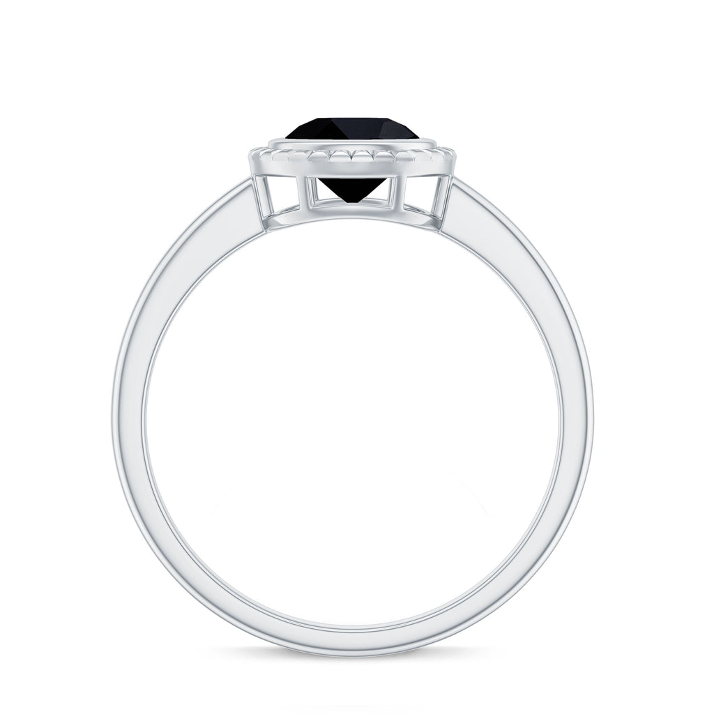 8mm Round Shape Black Onyx Solitaire Ring in Bezel Setting