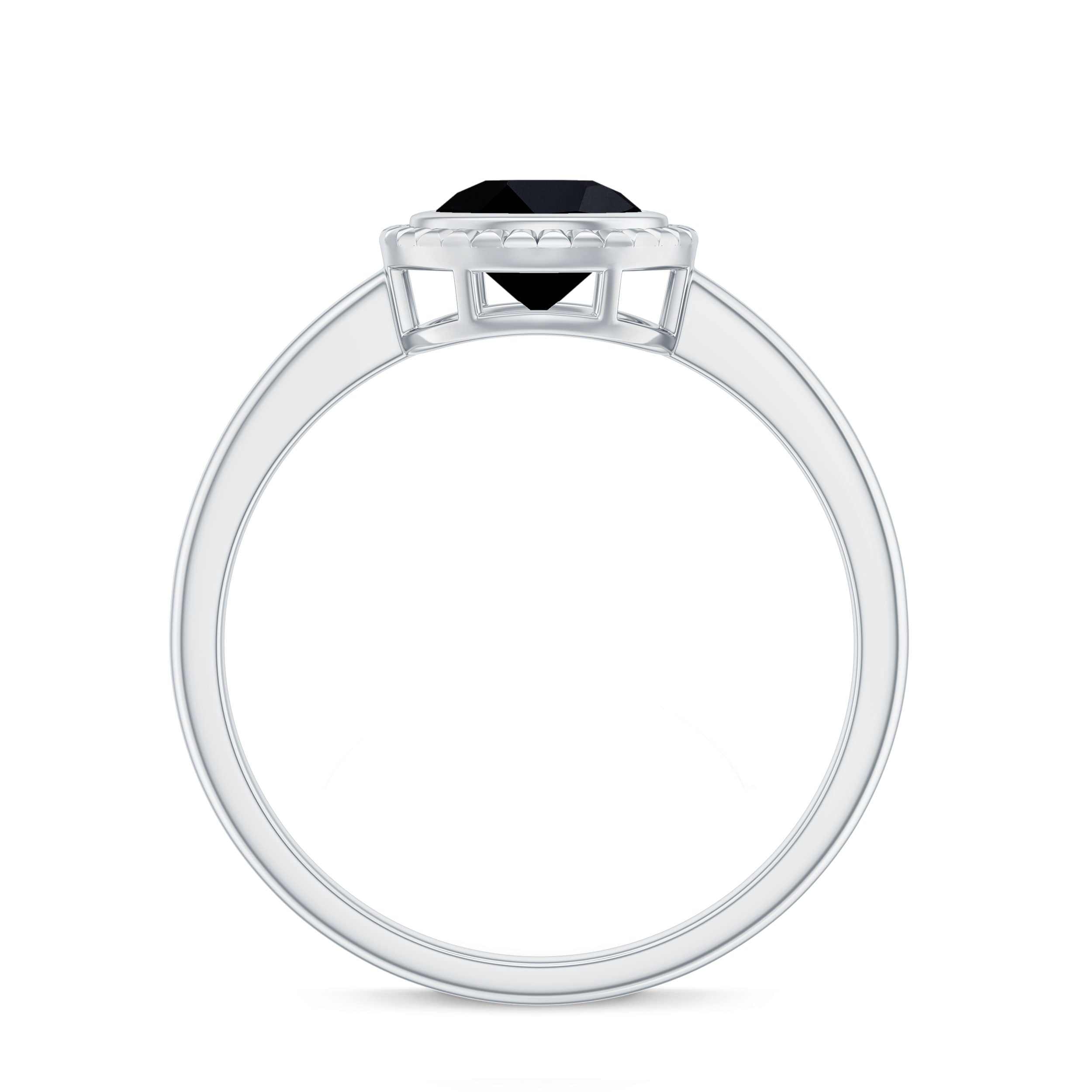 8mm Round Shape Black Onyx Solitaire Ring in Bezel Setting