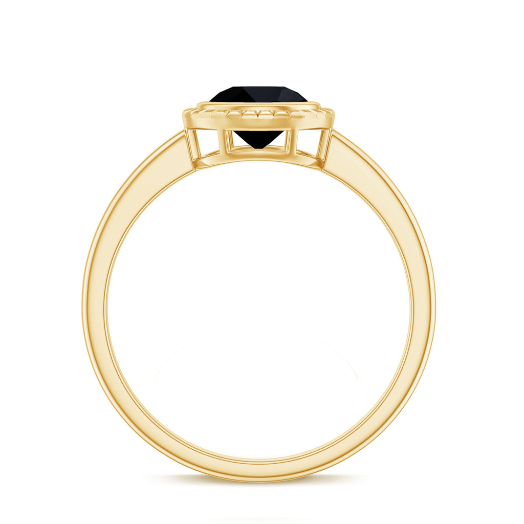 8mm Round Shape Black Onyx Solitaire Ring in Bezel Setting