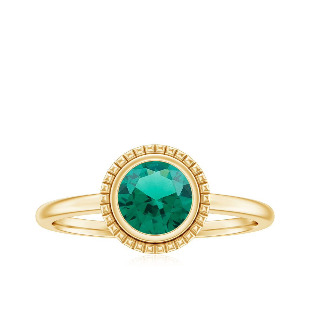 Certified 6 mm Lab Grown Emerald Solitaire Engagement Ring in Bezel Setting