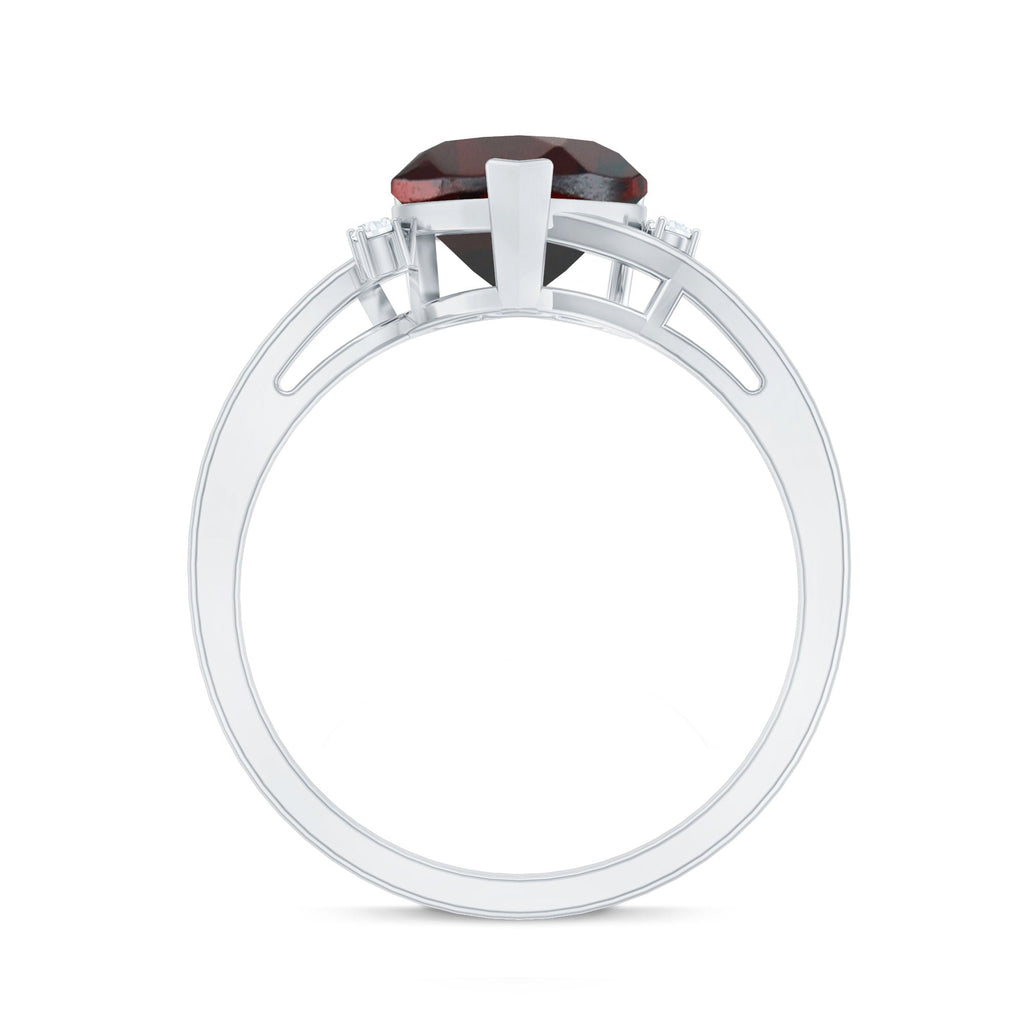 Genuine 8mm Garnet Heart Shaped Engagement Ring with Diamond