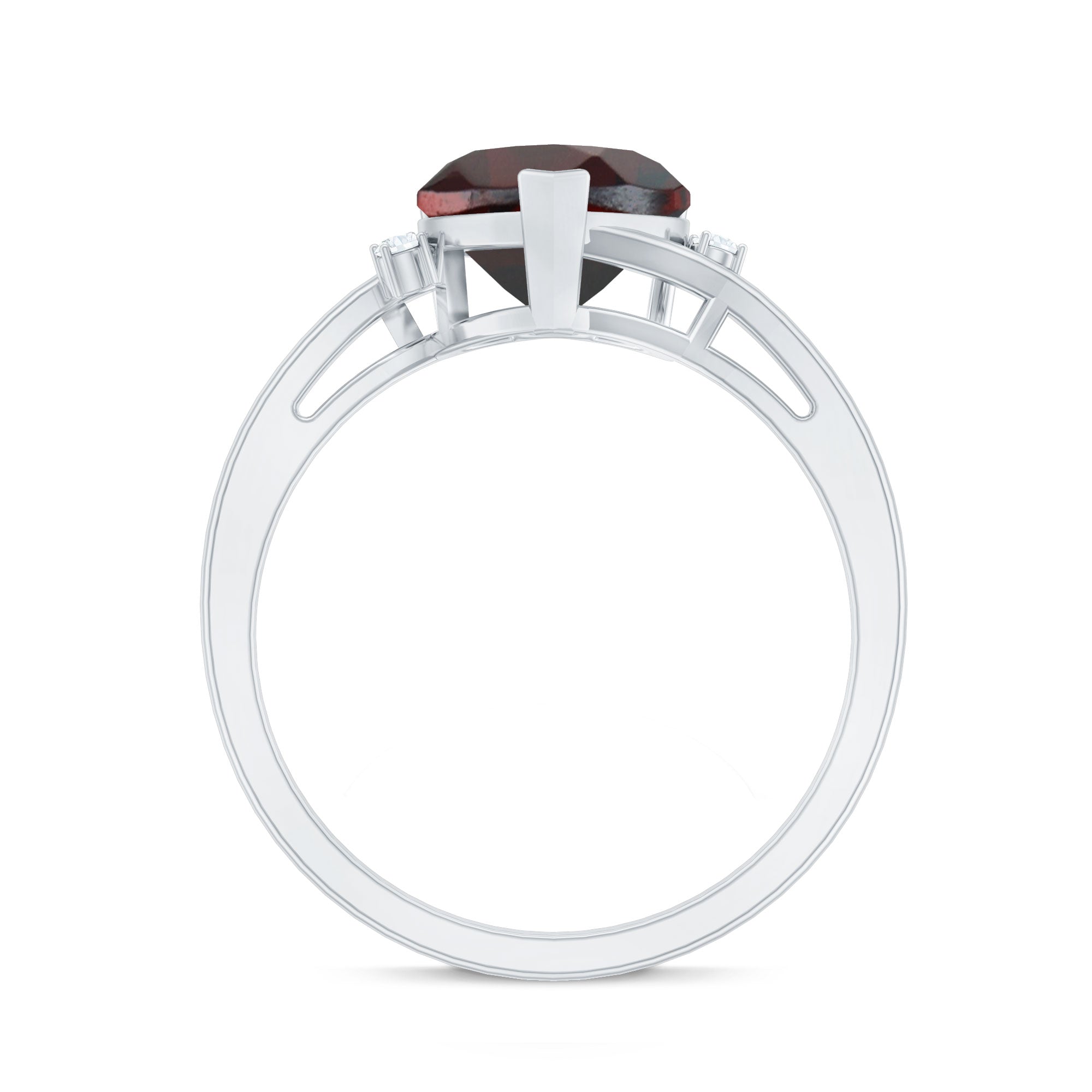 Genuine 8mm Garnet Heart Shaped Engagement Ring with Diamond